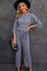 Belted Three-Quarter Sleeve Jumpsuit - Shah S. Sahota